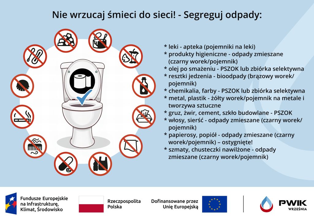 Przedmioty, których nie należy wrzucać do toalety za wyjątkiem papieru toaletowego